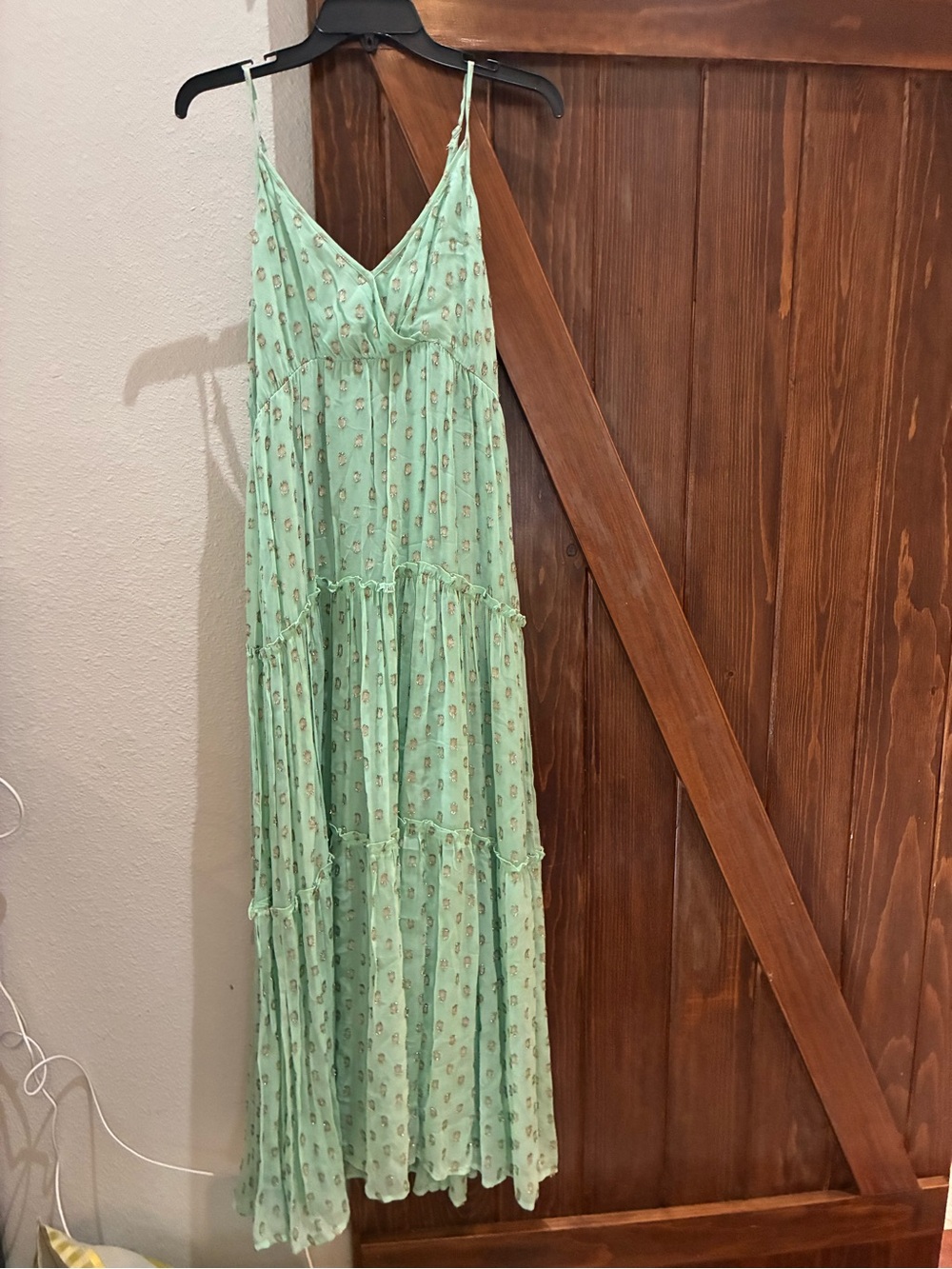 En Creme Mint Floral Spaghetti-Strap Tiered Maxi